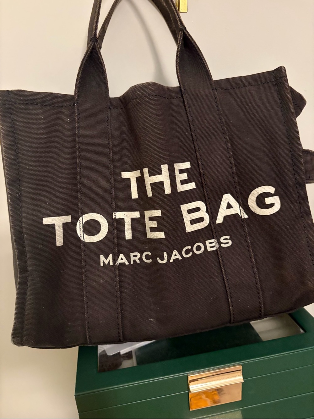 Marc Jacobs Black Canvas 'The Tote Bag' with White Logo